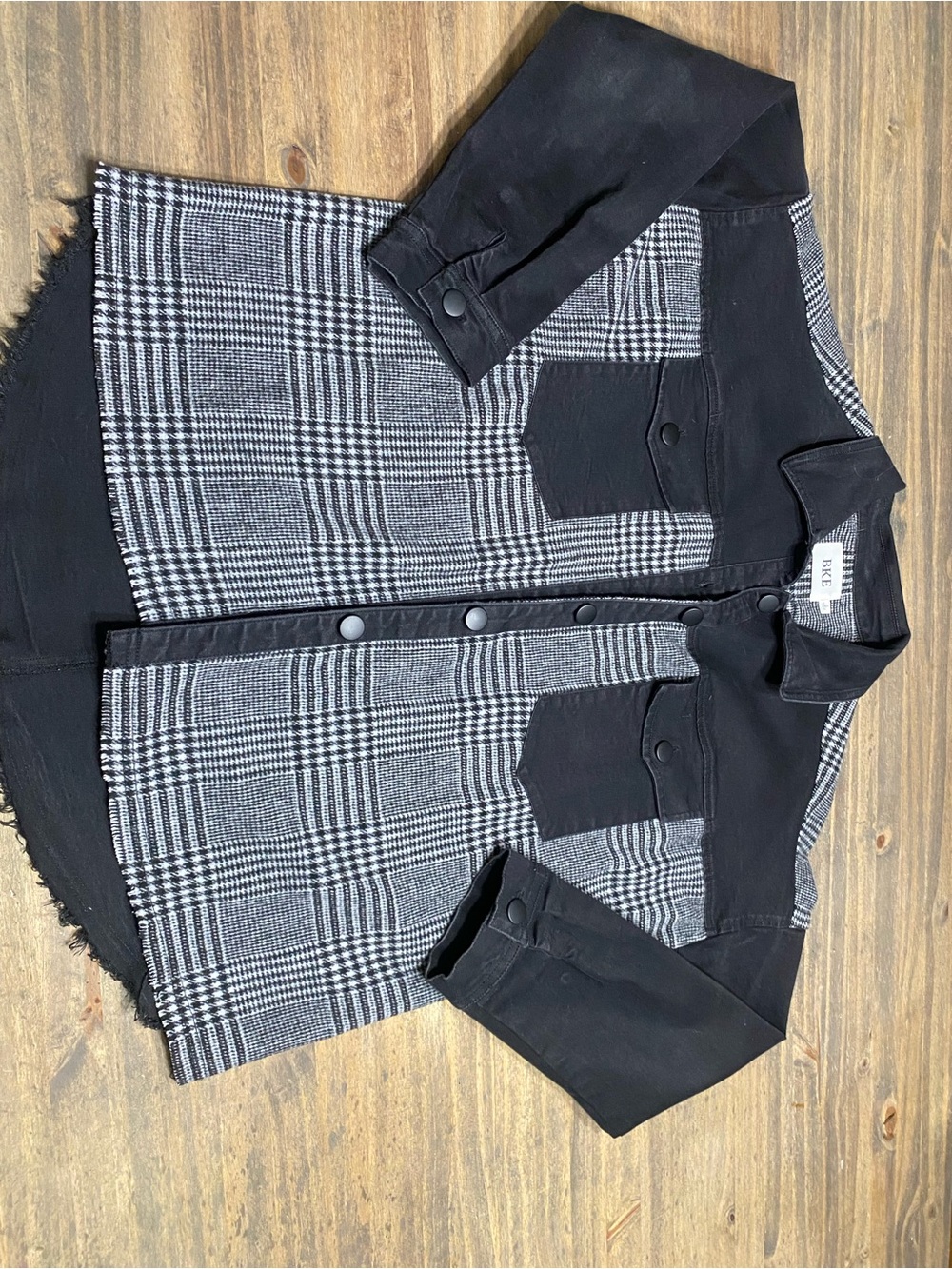 BKE Black and Gray Plaid Jean Jacket